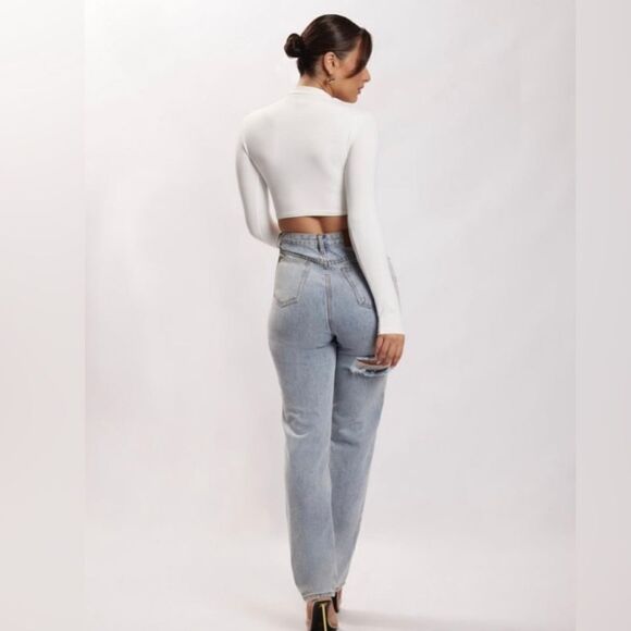 MESHKI Ashlea Long Sleeve Zip Up Crop Top in White NEW with tag - Picture 3 of 6